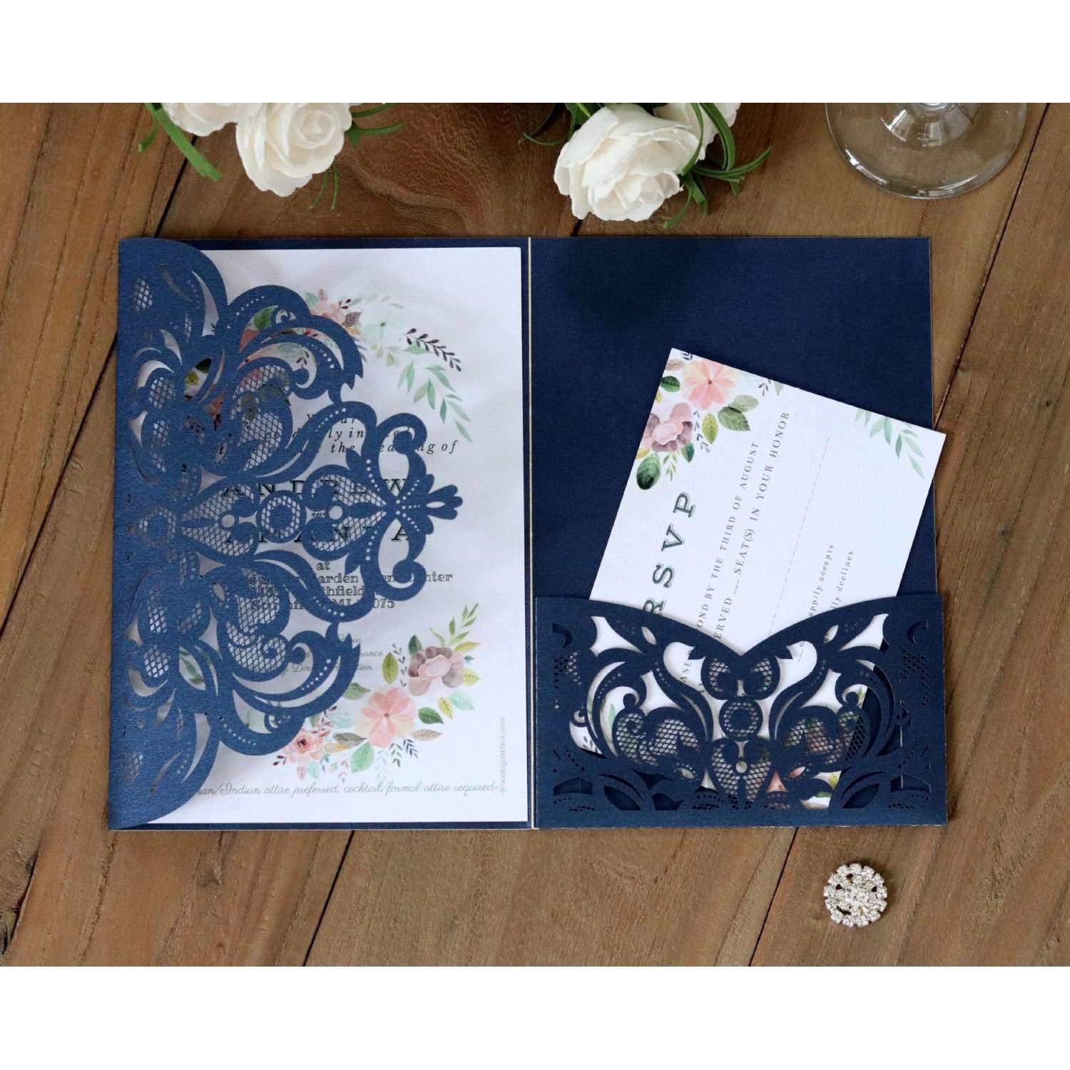 Thank You Card Wedding Card Design Laser Cut Holiday Greeting Card Rose Card